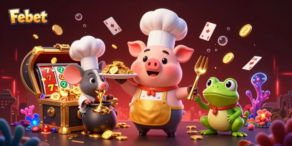 Win big with Febet's vibrant gambling scene featuring animated characters in a casino adventure.