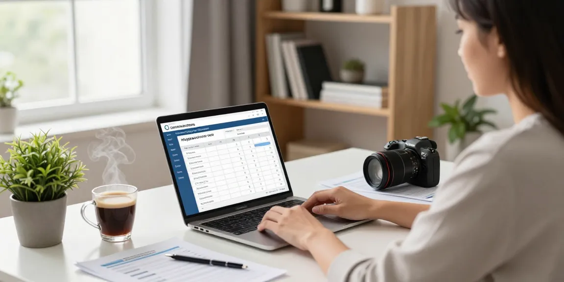 Calculadora hipoteca in a modern office setting, with a professional calculating mortgage figures.