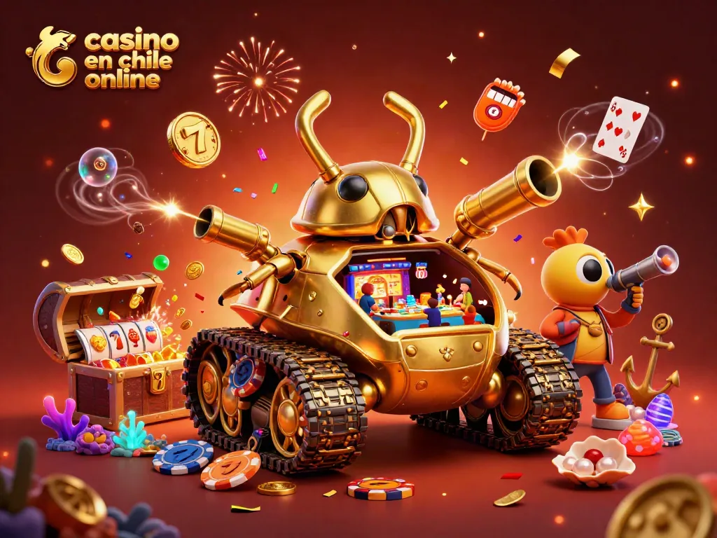 Disfruta del casino en Chile online con una aventura animada de un tanque dorado lleno de diversión.