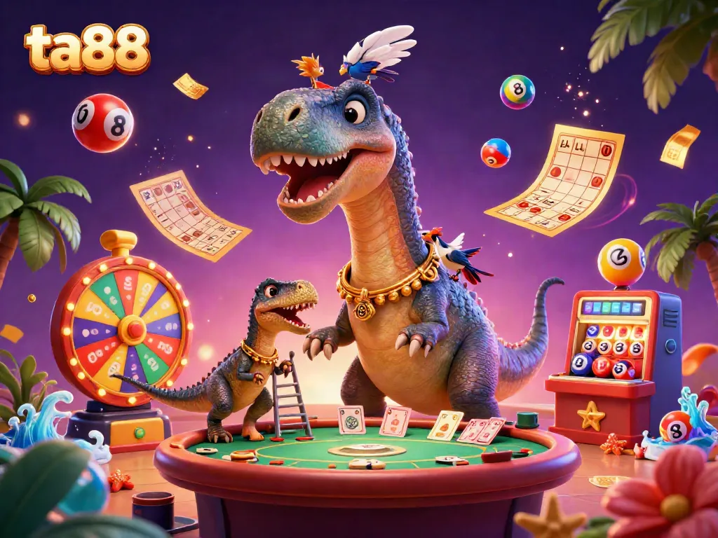 Experience thrilling gameplay with ta88 in a lively casino scene featuring vibrant characters and games.