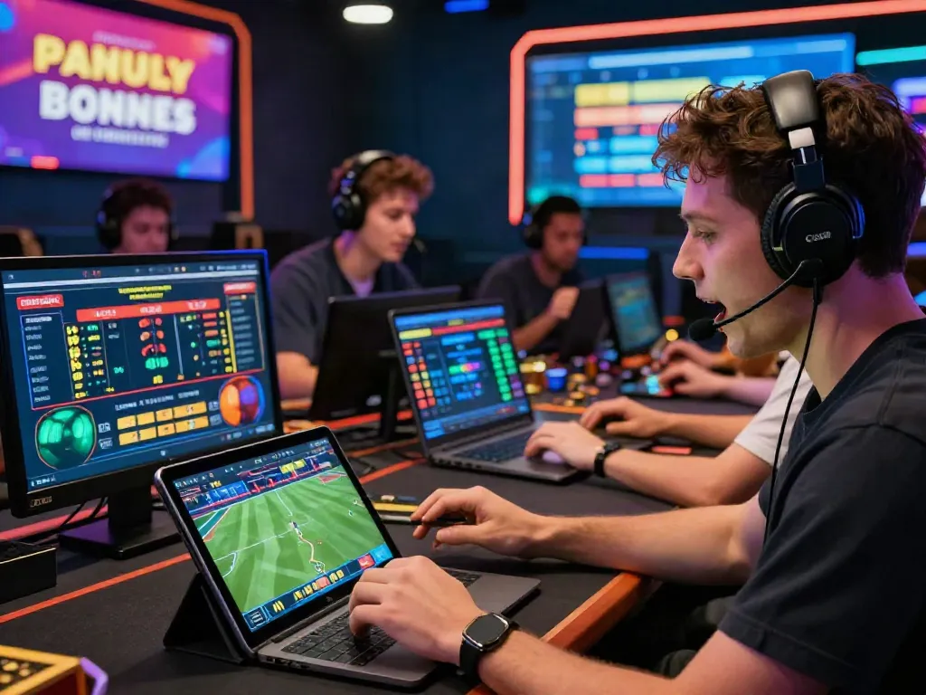 A vibrant gaming scene on https://gem88.bz/, showcasing players engaged in sports betting and live casino games with excitement.