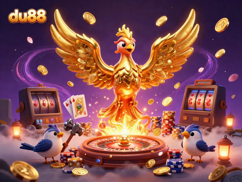 Engage with the du88 casino experience featuring a molten golden phoenix and dynamic gaming elements.