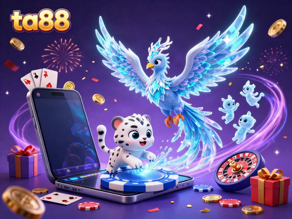 Experience thrilling gambling with ta88 as an ice phoenix illuminates a vibrant gaming scene.