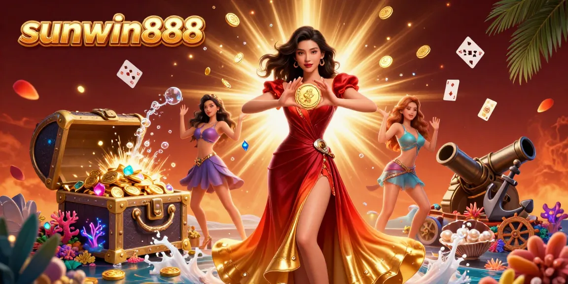 Experience thrilling gameplay with sunwin888, showcasing a vibrant illustration of a stunning Asian woman in casino-themed elements.
