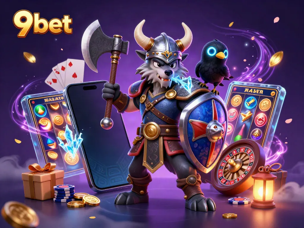 Join the thrilling action at 9bet with a Viking warrior, dragon, and casino games!