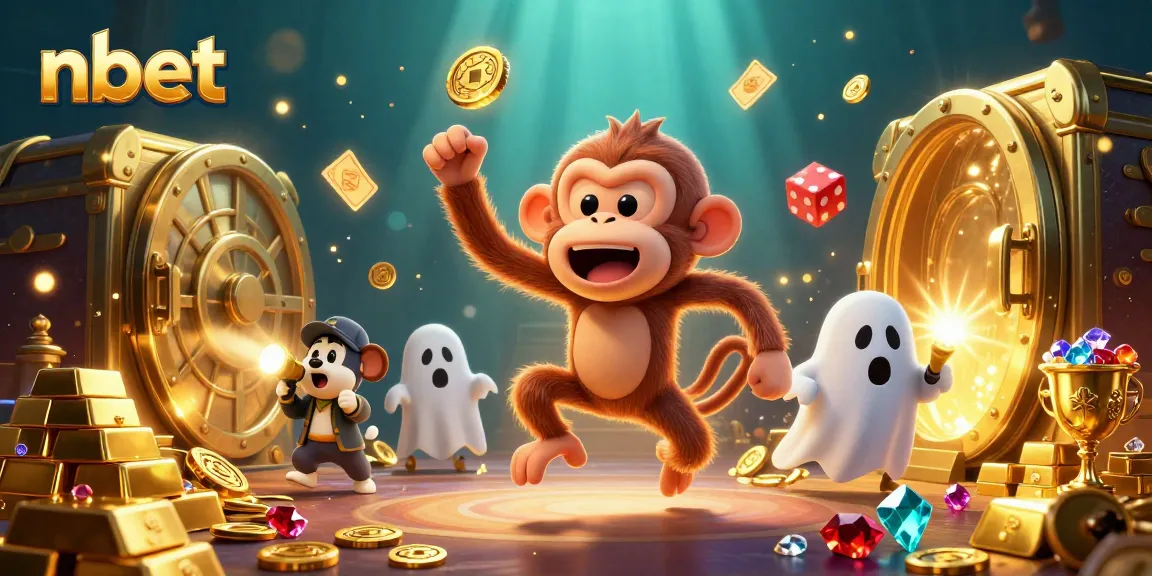 nbet reveals a playful ghost monkey juggling casino treasures in a haunted scene