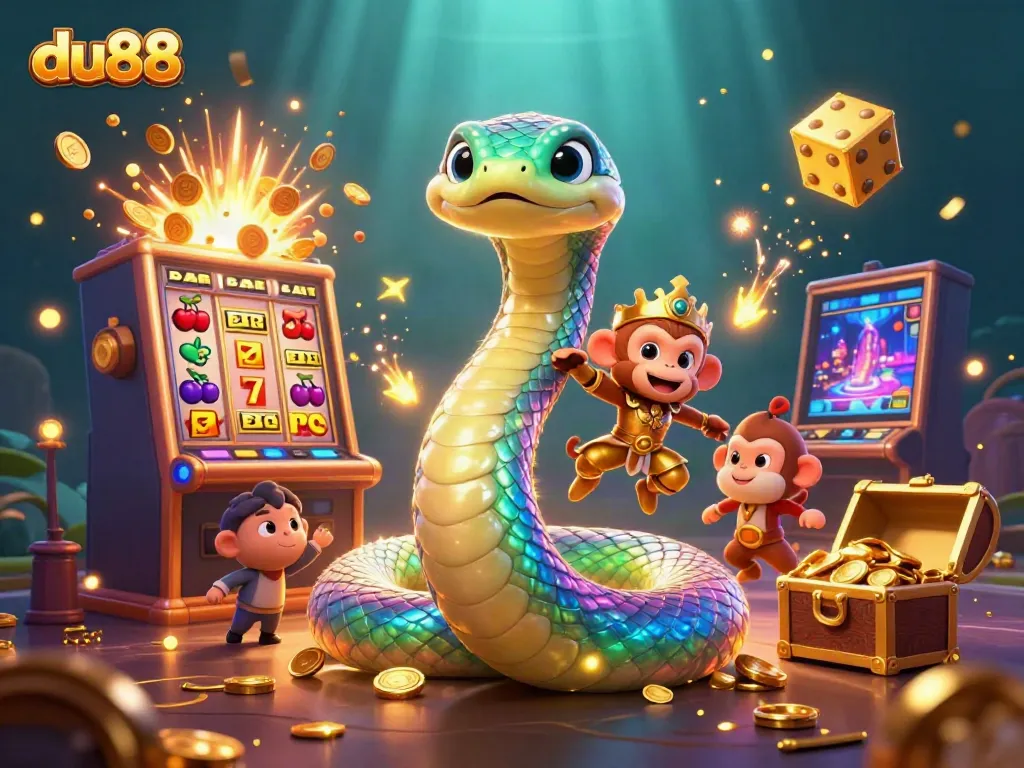 Experience the excitement of du88 with a colorful casino-themed 3D illustration showcasing vibrant gaming elements.