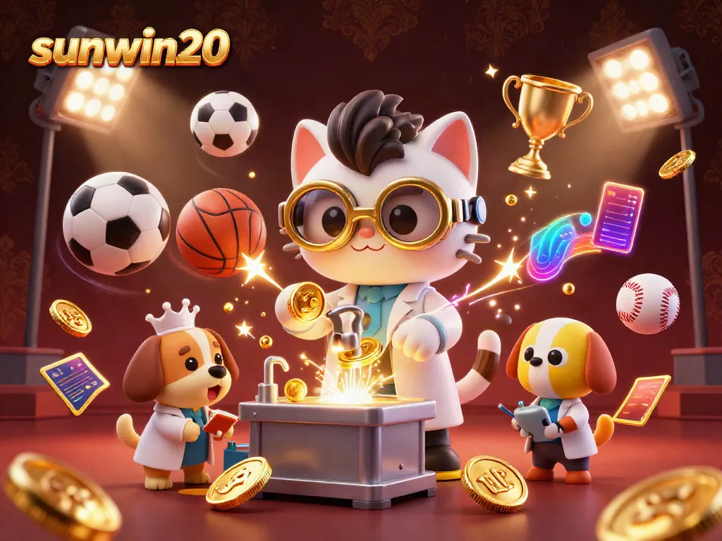 Experience the thrill of sunwin20 with a dynamic 3D casino scene full of vibrant game elements.