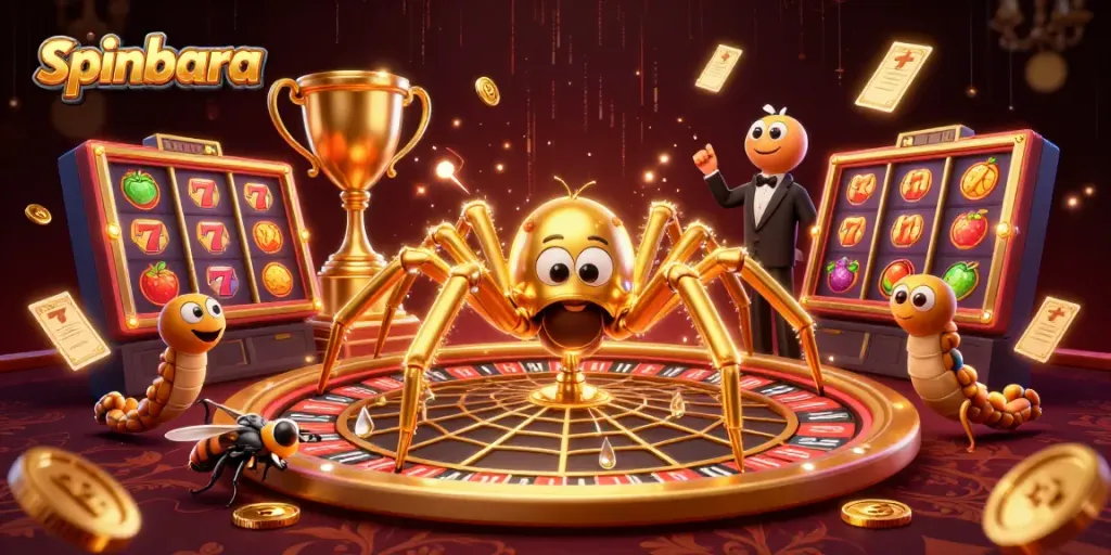 Experience the thrill of spinbara as the golden spider spins the roulette wheel, engaging players in vibrant gaming.