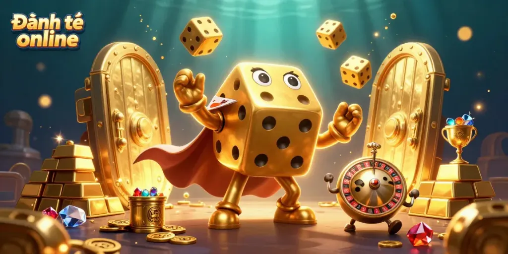 Experience Đánh đề online with vibrant 3D characters and golden treasures in an exciting casino atmosphere.