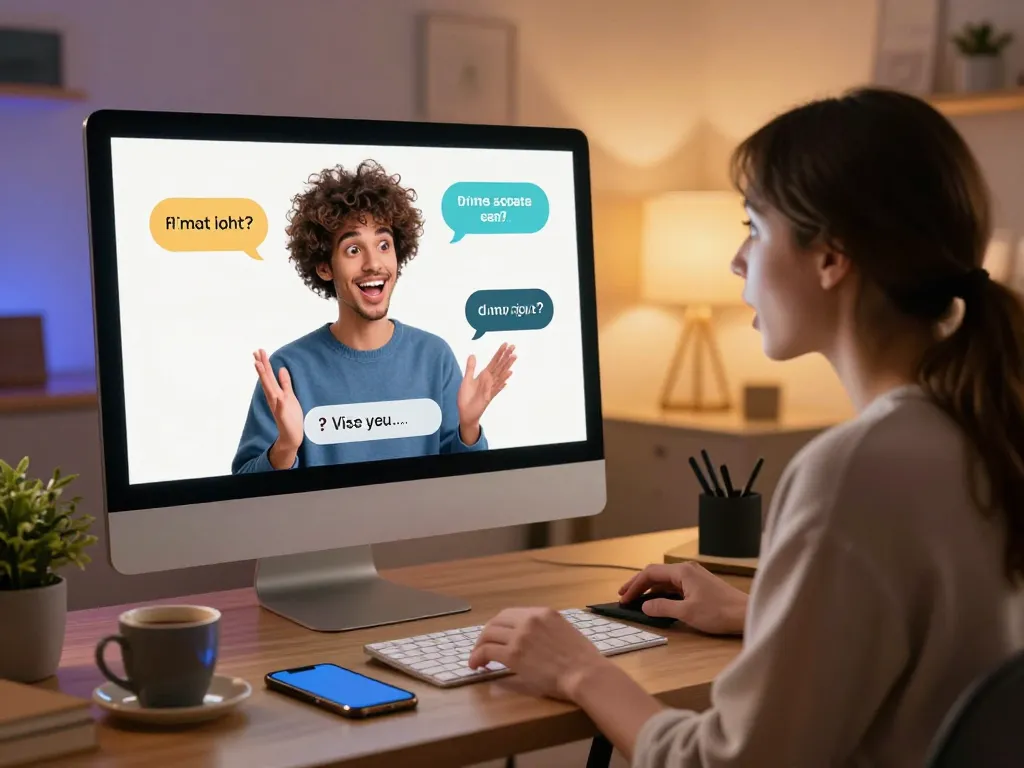 AI porn chat session in a modern home office with engaging character interaction.