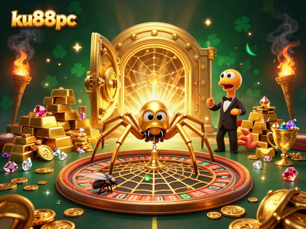 Experience thrilling bets with ku88pc in this vibrant casino-inspired adventure illustration.
