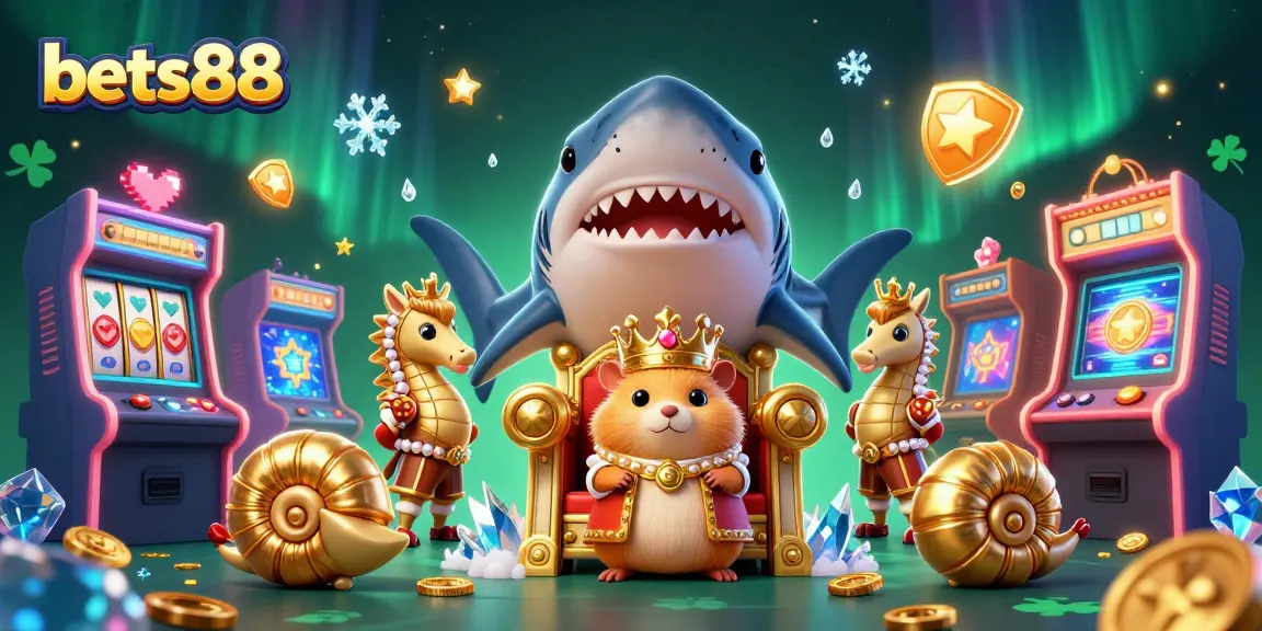 Bet88 casino created an engaging scene with a golden hamster king and vibrant gambling elements.