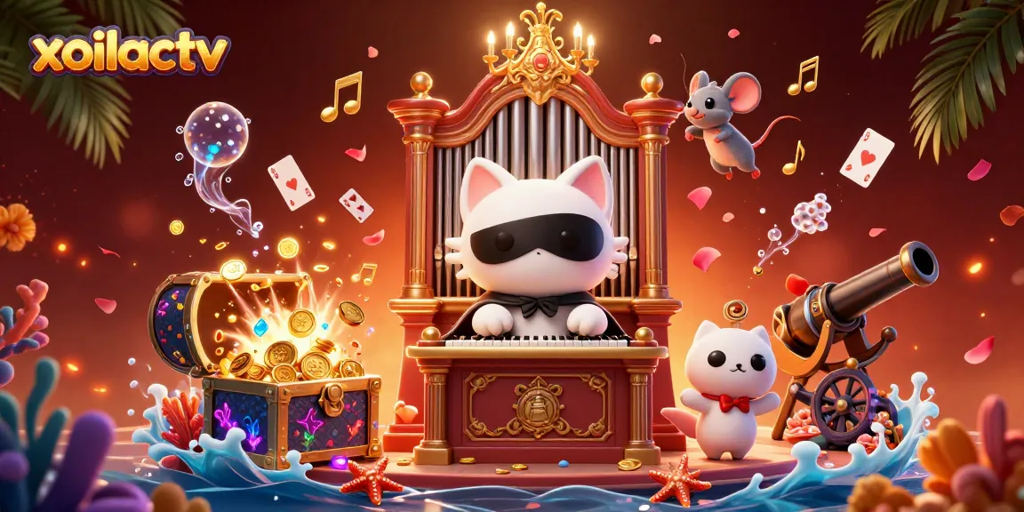 Xoilactv transports players into dynamic gaming with vibrant casino-themed 3D illustration featuring animated characters and game elements.
