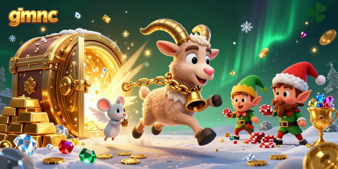 Win big at gmnc's thrilling casino with festive characters and a treasure-filled backdrop!